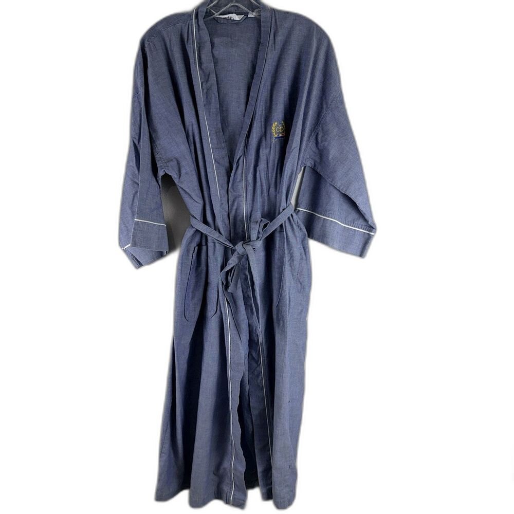 Christian Dior Monsieur Vintage Robe One Size Blue Pockets Cotton Embroidered